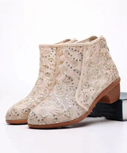 Load image into Gallery viewer, Fashion Beige Splicing Zipper Chunky Ankle Boots