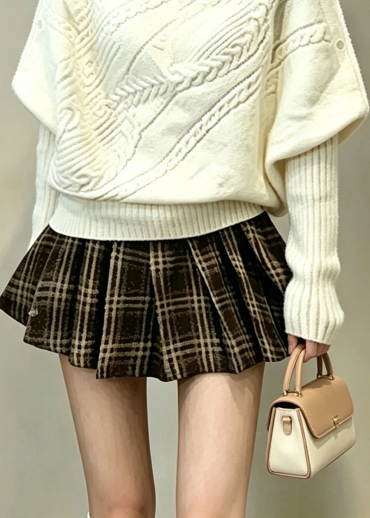 Fashion Beige White Turtleneck Knitted Tops Batwing Sleeve