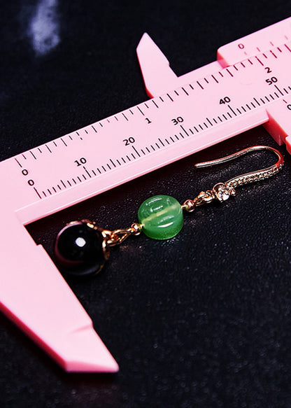 Fashion Black Agate Tassels Jade Drop Earrings