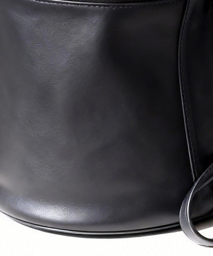 Fashion Black Calf Leather Versatile Round Bag