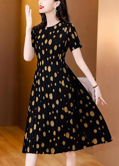 Fashion Black Cinched Dot Print Long Dresses Summer