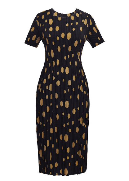 Fashion Black Cinched Dot Print Long Dresses Summer
