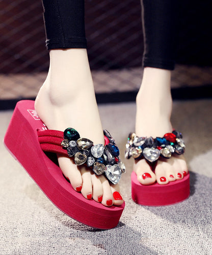 Fashion Black Cotton Fabric Flip Flops Splicing Zircon