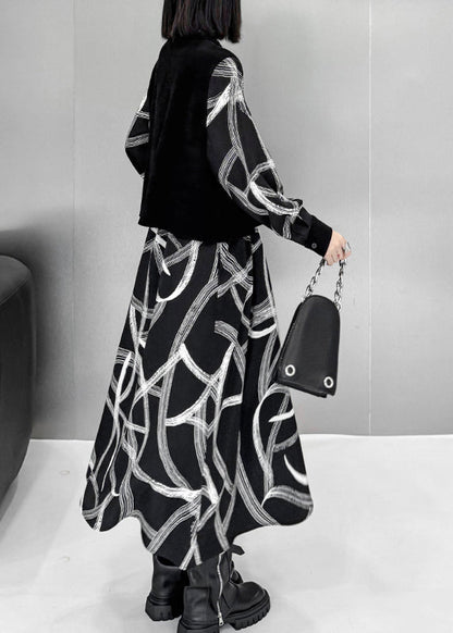 Fashion Black False Two Pieces Patchwork Cotton Dresses Spring