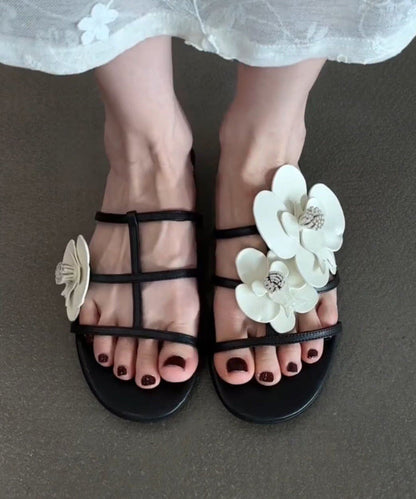 Fashion Black Floral Splicing Slide Sandals Peep Toe