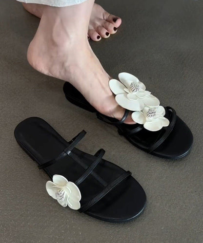 Fashion Black Floral Splicing Slide Sandals Peep Toe