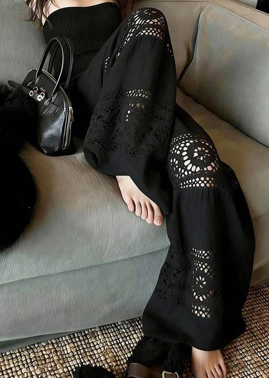 Fashion Black Hollow Out Wide Leg Pants Summer