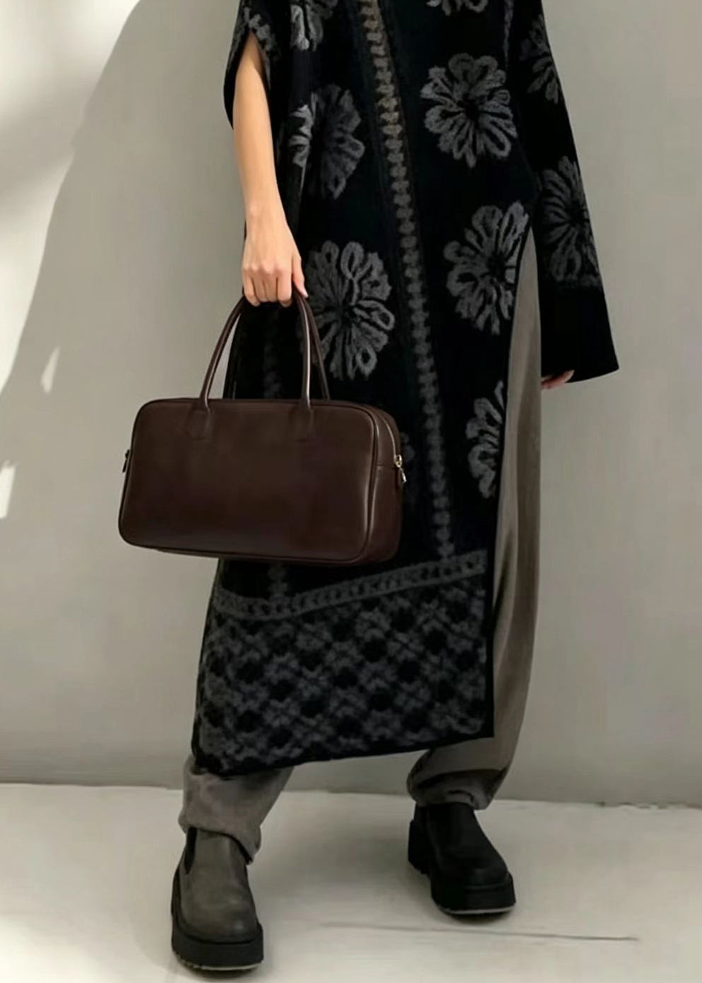 Fashion Black Jacquard Turtleneck Asymmetrical Knitwear Dress Fall