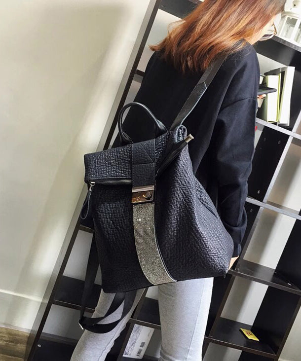 Fashion Black Large Capacity Faux Leather Backpack Bag