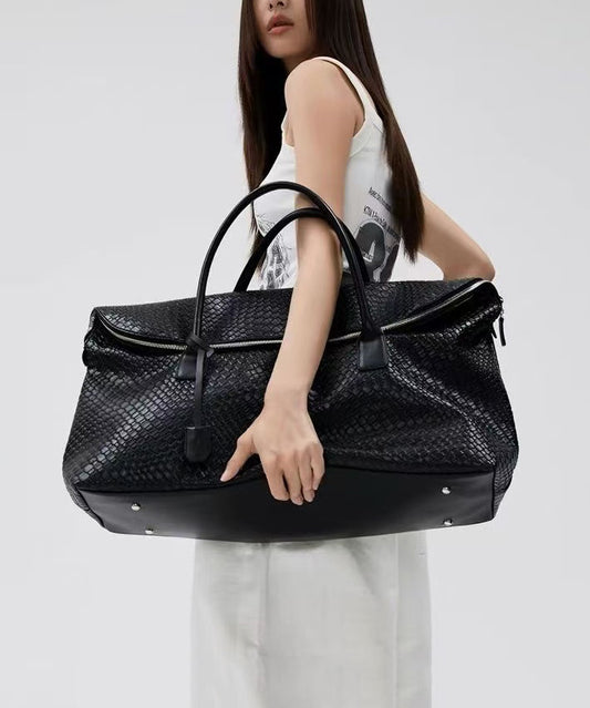 Fashion Black Large Capacity Faux Leather Tote Handbag