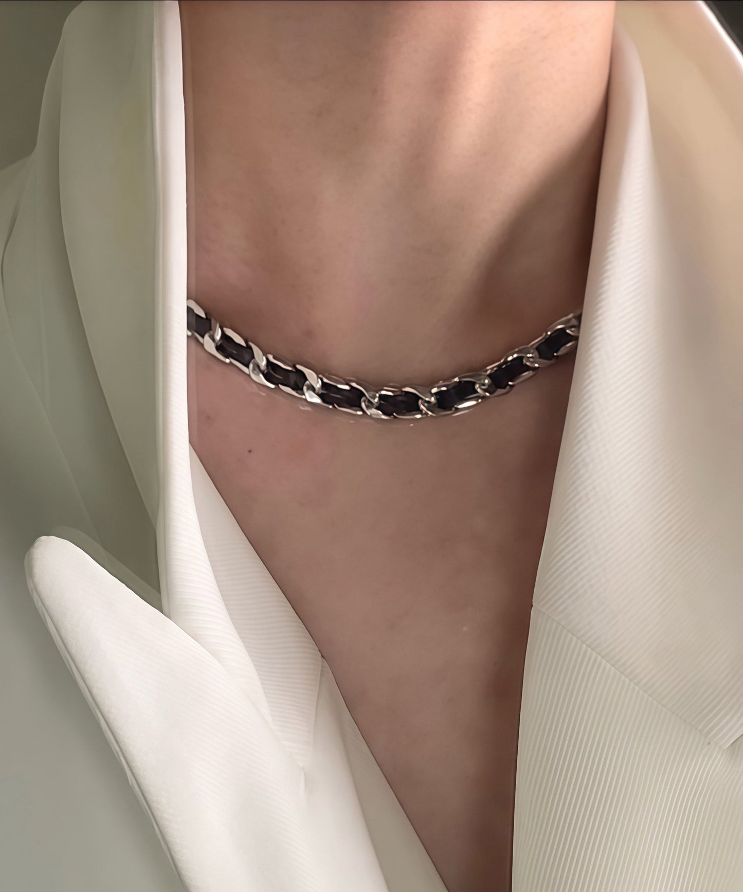 Fashion Black Leather Strap Adjustable Tungsten steel Choker