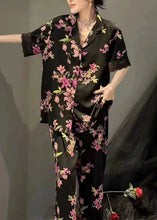 Load image into Gallery viewer, Fashion Black Notched Print Button Ice Silk Two Pieces Set Summer