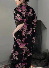 Load image into Gallery viewer, Fashion Black Notched Print Button Ice Silk Two Pieces Set Summer