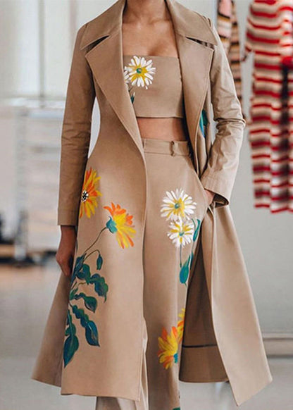 Fashion Black Notched Print Coats ,Tube Top And Pants Three Pieces Set Spring