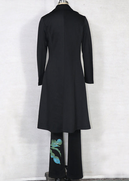 Fashion Black Notched Print Coats ,Tube Top And Pants Three Pieces Set Spring