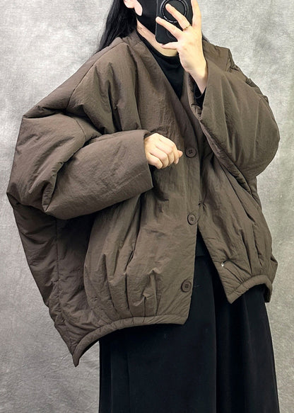 Fashion Black O Neck Button Fine Cotton Filled Jacket Winter
