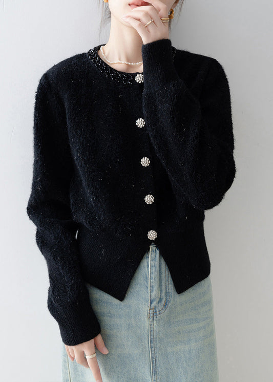 Fashion Black O Neck Button Knit Cardigans Spring