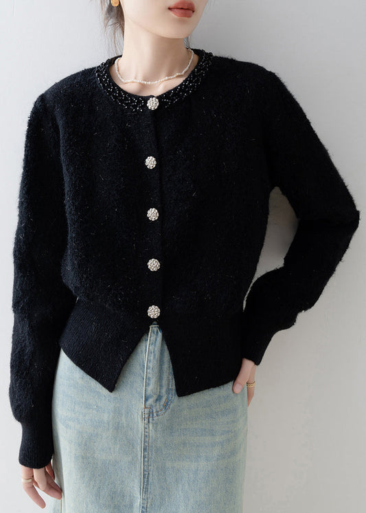 Fashion Black O Neck Button Knit Cardigans Spring