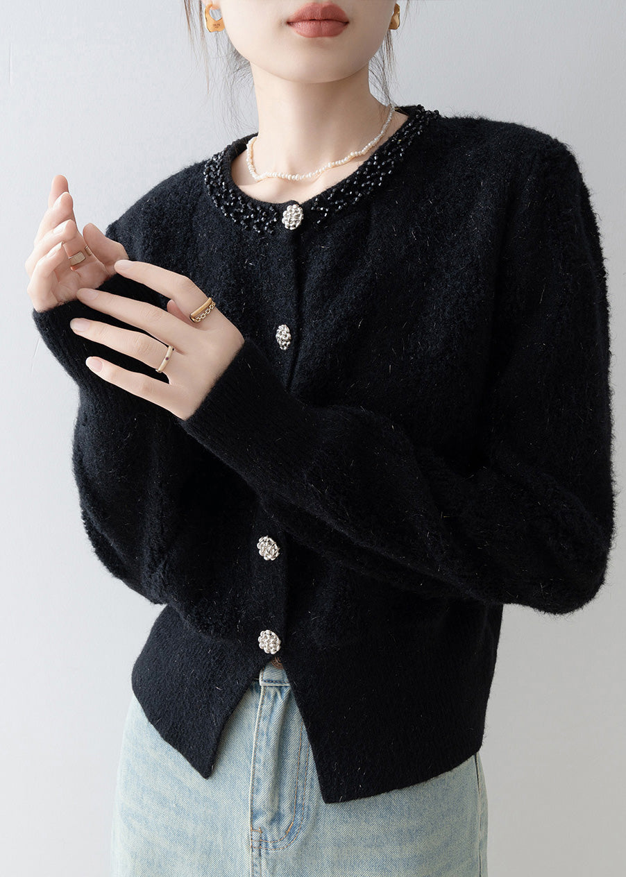 Fashion Black O Neck Button Knit Cardigans Spring