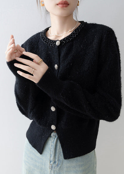 Fashion Black O Neck Button Knit Cardigans Spring