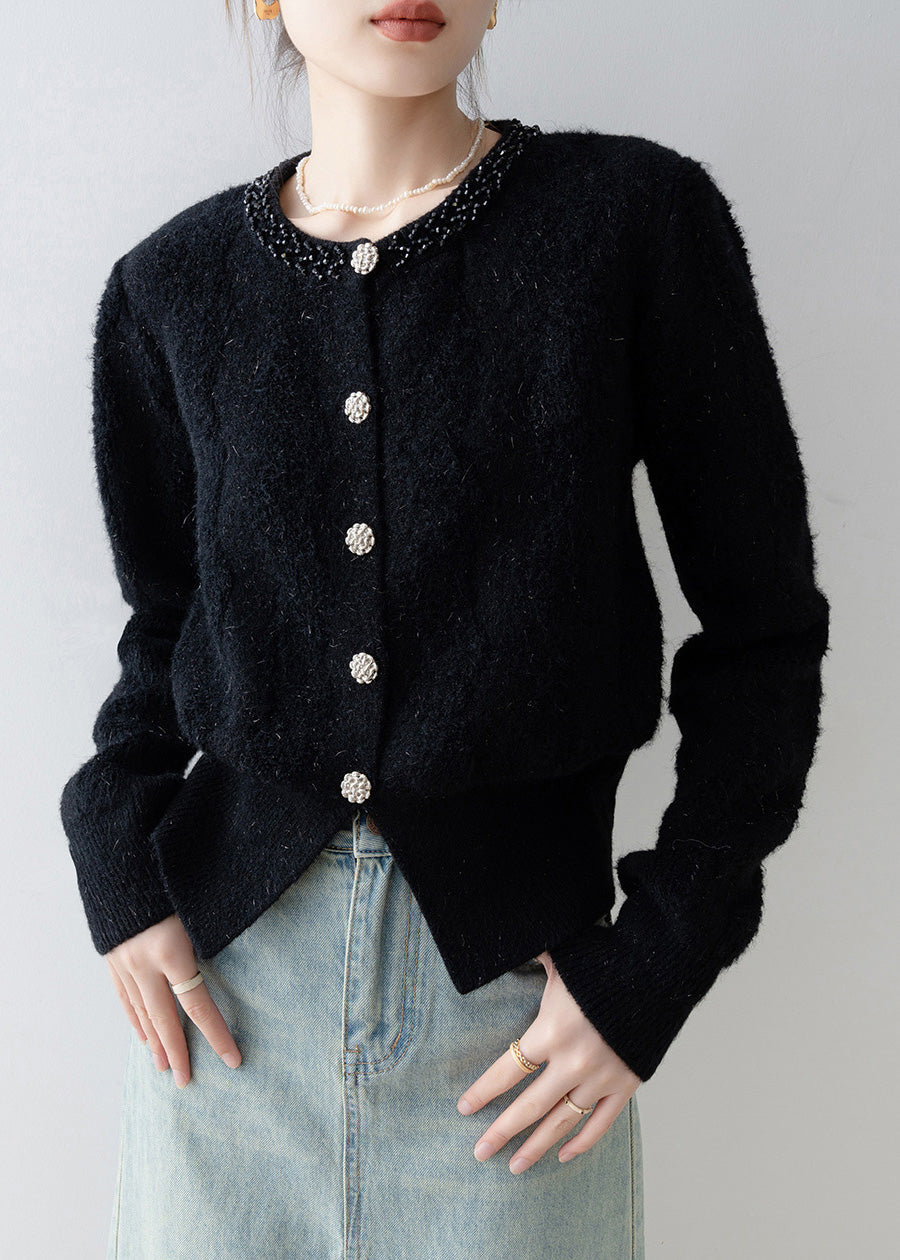 Fashion Black O Neck Button Knit Cardigans Spring