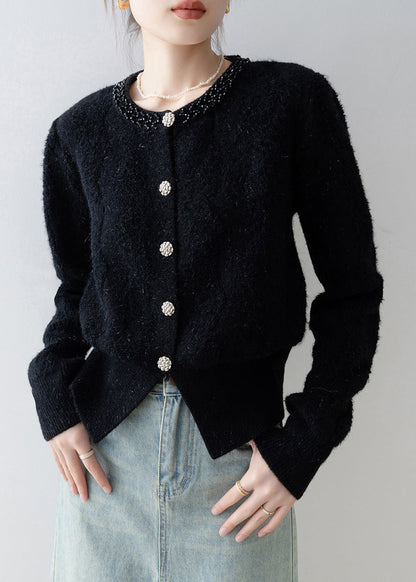 Fashion Black O Neck Button Knit Cardigans Spring