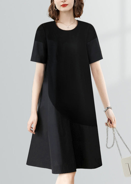 Fashion Black O-Neck Patchwork Vacation Dresses Short Sleeve