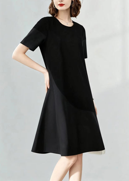 Fashion Black O-Neck Patchwork Vacation Dresses Short Sleeve