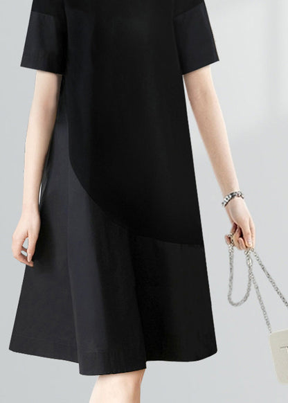 Fashion Black O-Neck Patchwork Vacation Dresses Short Sleeve