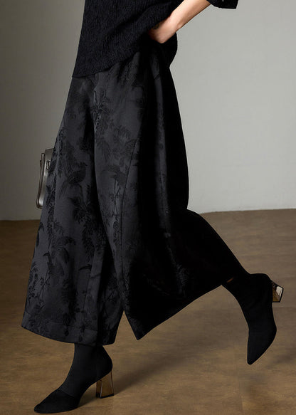 Fashion Black Oversized Jacquard Silk Harem Pants Fall