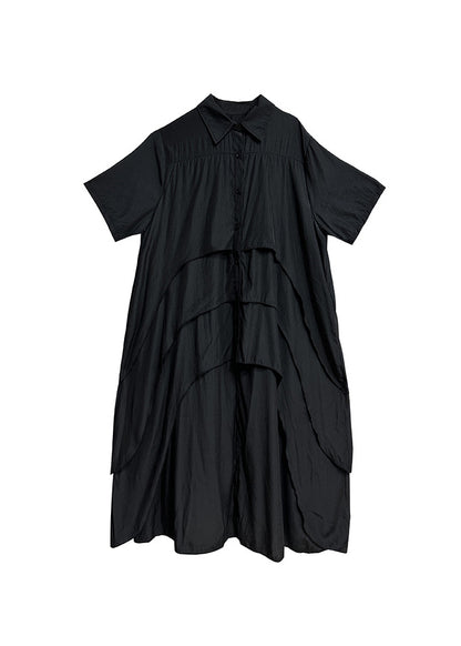 Fashion Black Peter Pan Collar Asymmetrical Design Cotton Shirts Summer