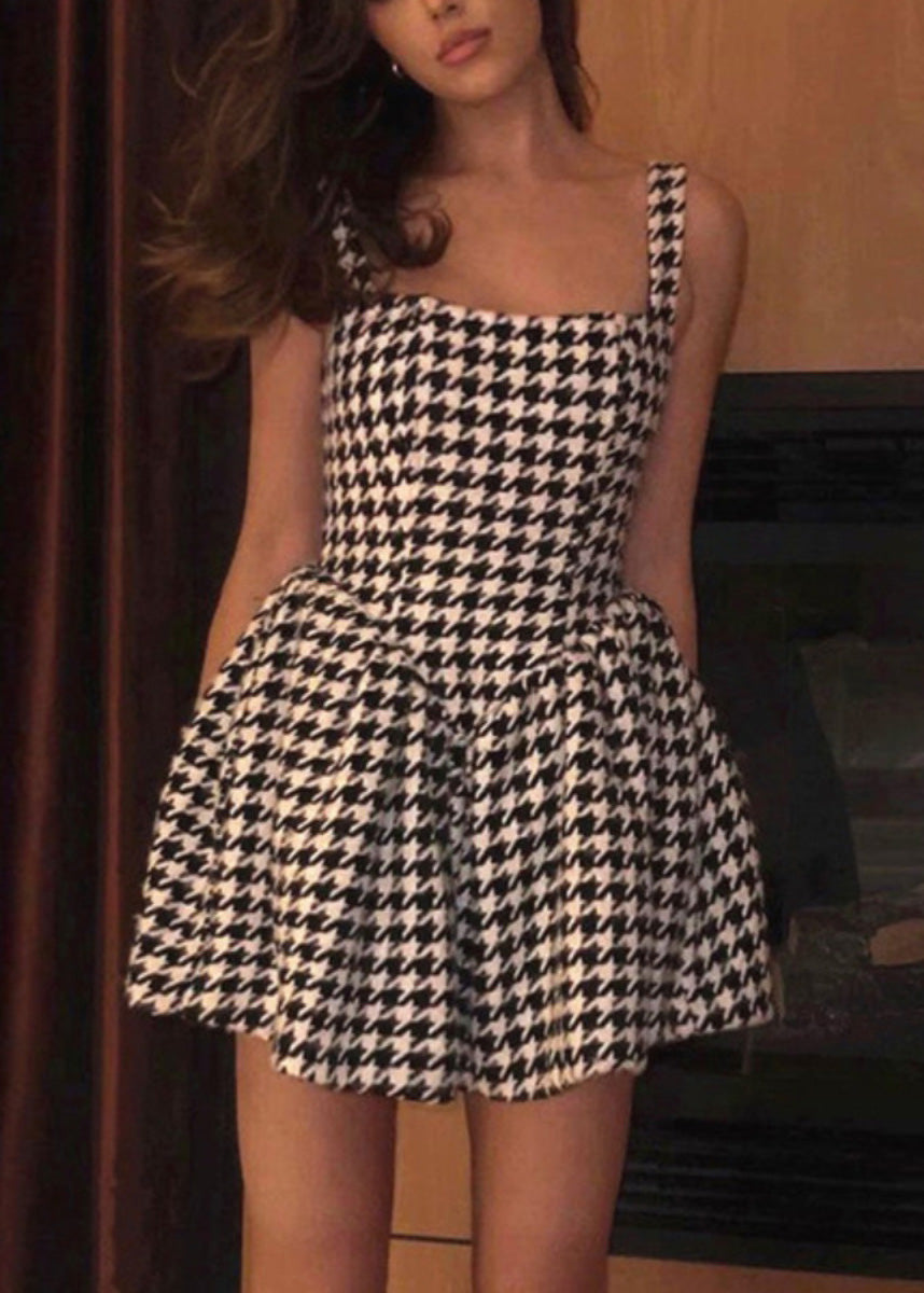 Fashion Black Plaid Cotton Spaghetti Strap Dress Dress Summer