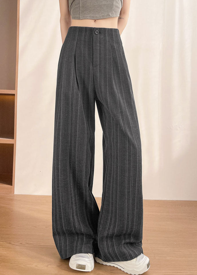 Fashion Black Striped High Waist Cotton Straight Pants Fall
