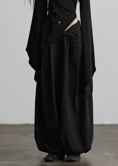 Fashion Black Wrinkled Pockets High Waist Lantern Pants Fall
