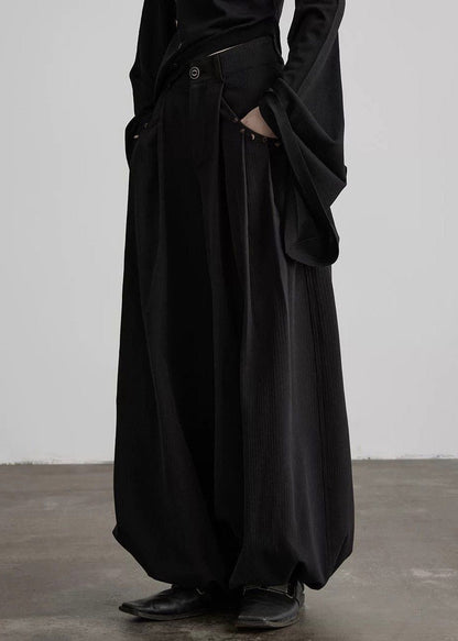 Fashion Black Wrinkled Pockets High Waist Lantern Pants Fall
