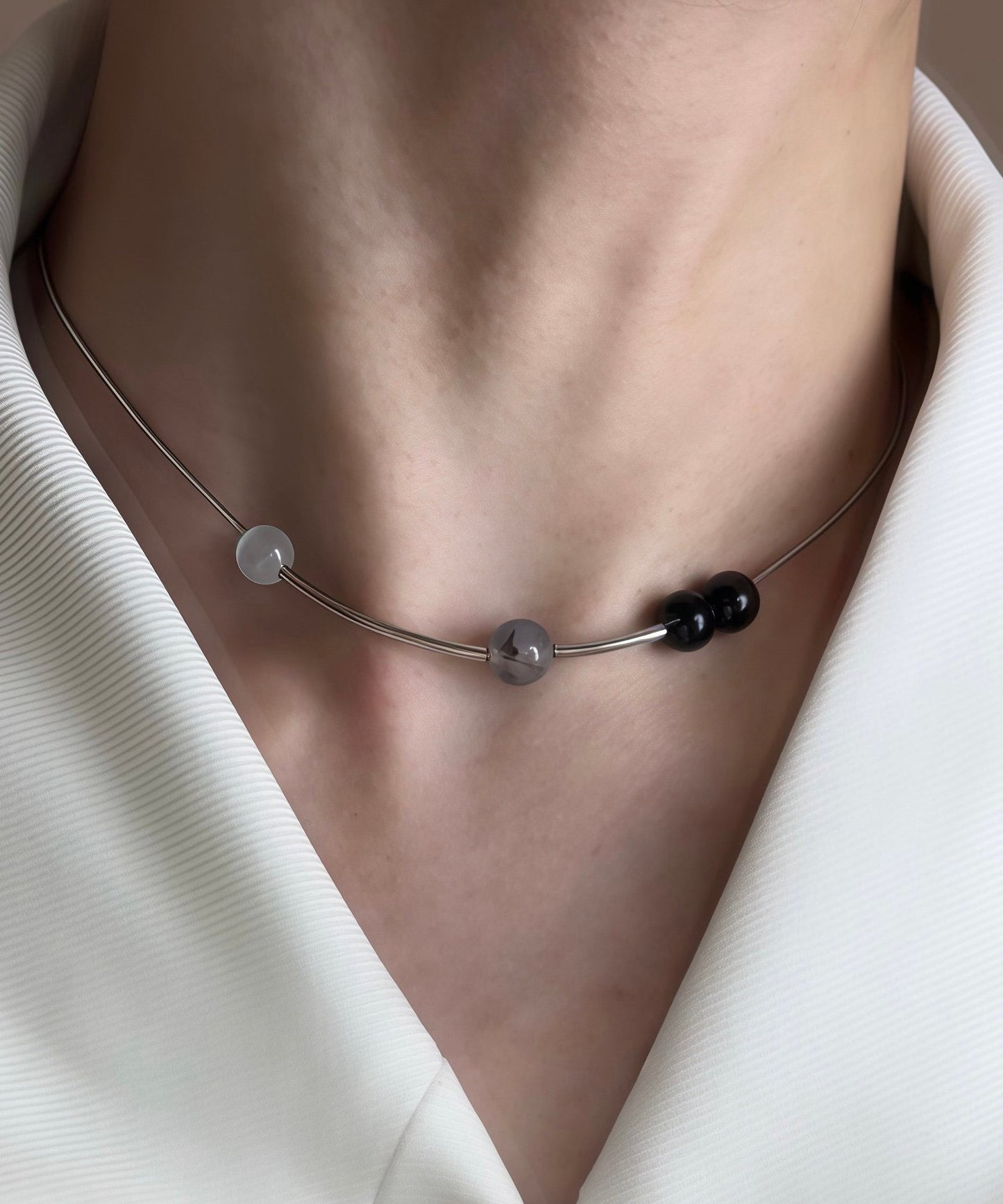 Fashion Blackish Crystal High Quality Tungsten Steel Necklace