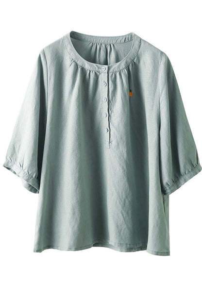 Fashion Blue O-Neck Embroidered Cotton Top Half Sleeve