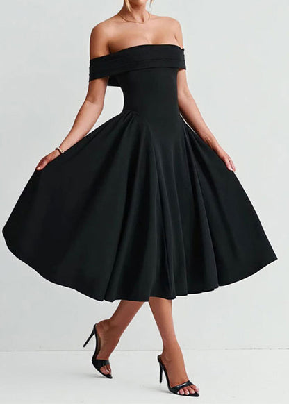 Fashion Blue Off Shoulder Sexy Slash Neck Wrinkled Dress Summer