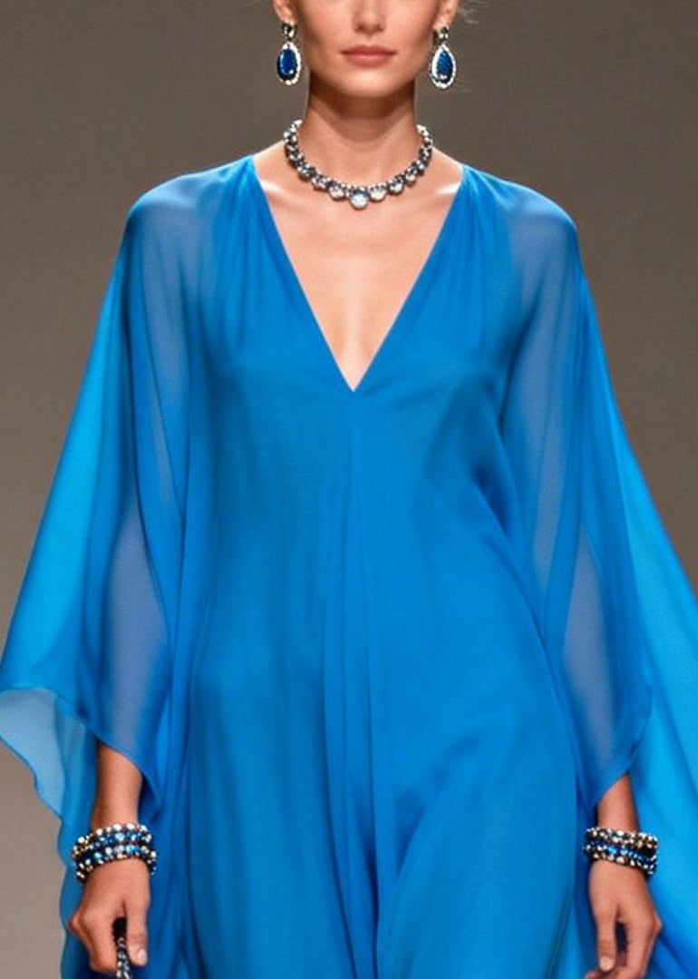 Fashion Blue Oversized Draping Chiffon Long Dress Summer