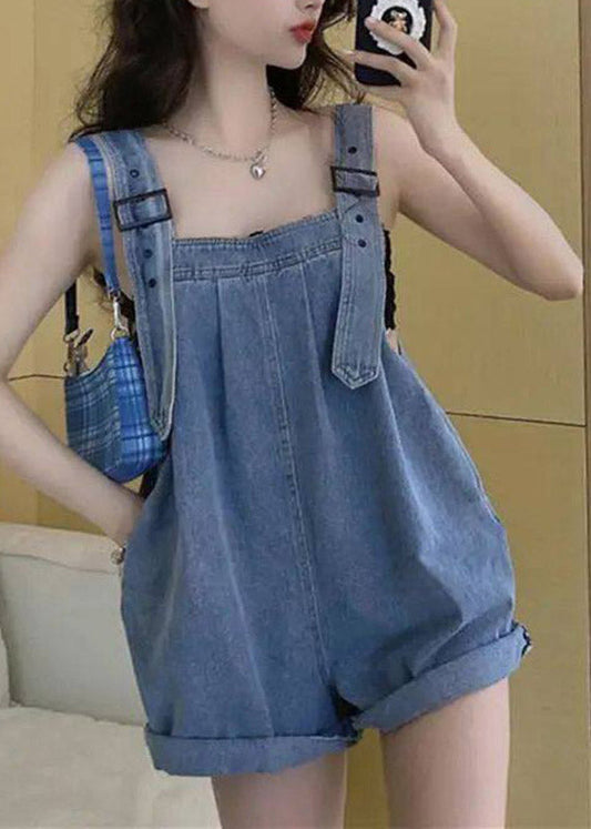 Fashion Blue Pockets Patchwork Denim Jumpsuits Summer