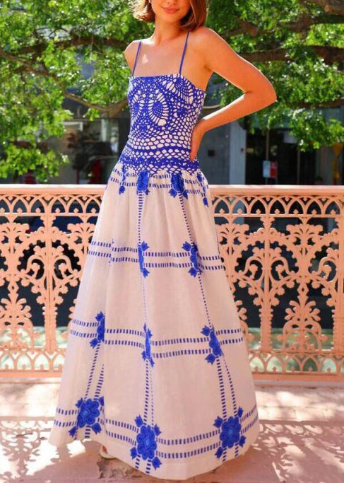 Fashion Blue Print Exra Large Hem Cotton Beach Dress Summer
