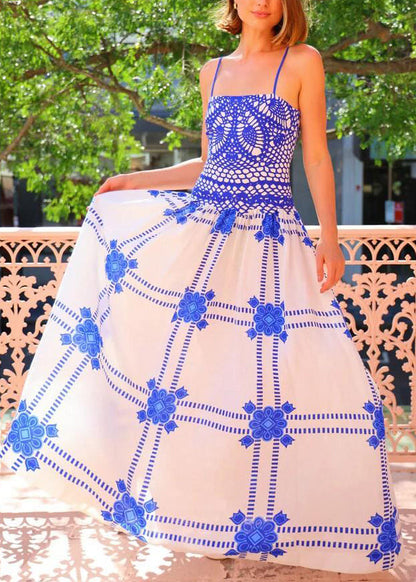 Fashion Blue Print Exra Large Hem Cotton Beach Dress Summer