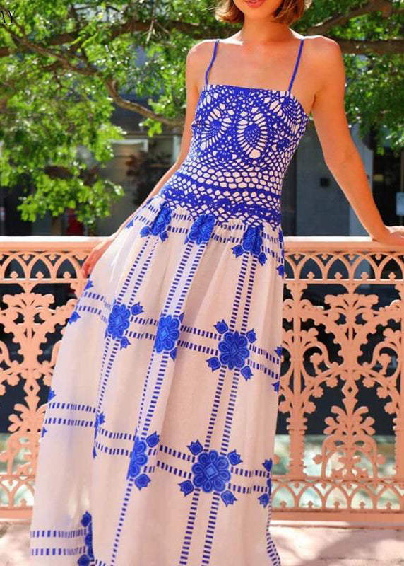 Fashion Blue Print Exra Large Hem Cotton Beach Dress Summer