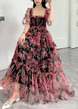 Load image into Gallery viewer, Fashion Blue Square Collar Ruffled Print Tulle Long Dress Summer