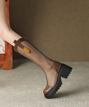 Load image into Gallery viewer, Fashion Breathable Tulle Splicing Chunky Boots Black Cowhide Leather