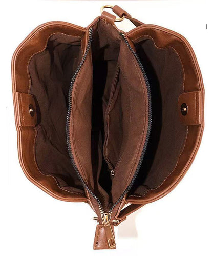 Fashion Brown Embroidered Inner Pocket Faux Leather Women Handbag