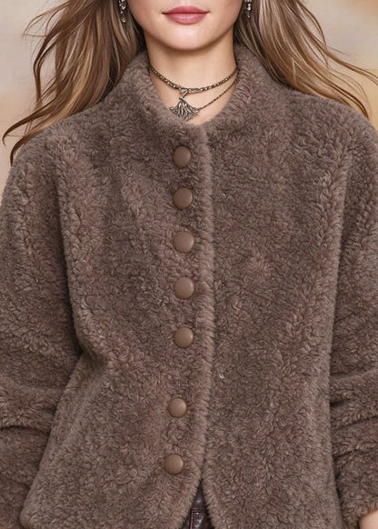 Fashion Brown Patchwork Faux Fur Coat Long Sleeve