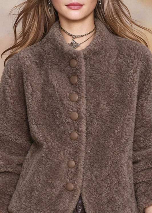Fashion Brown Patchwork Faux Fur Coat Long Sleeve