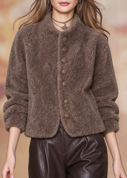 Fashion Brown Patchwork Faux Fur Coat Long Sleeve