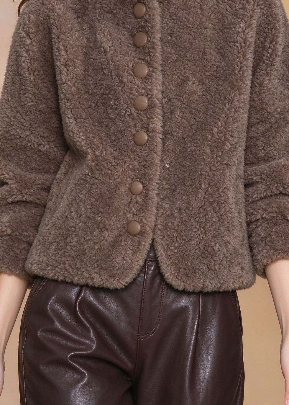 Fashion Brown Patchwork Faux Fur Coat Long Sleeve